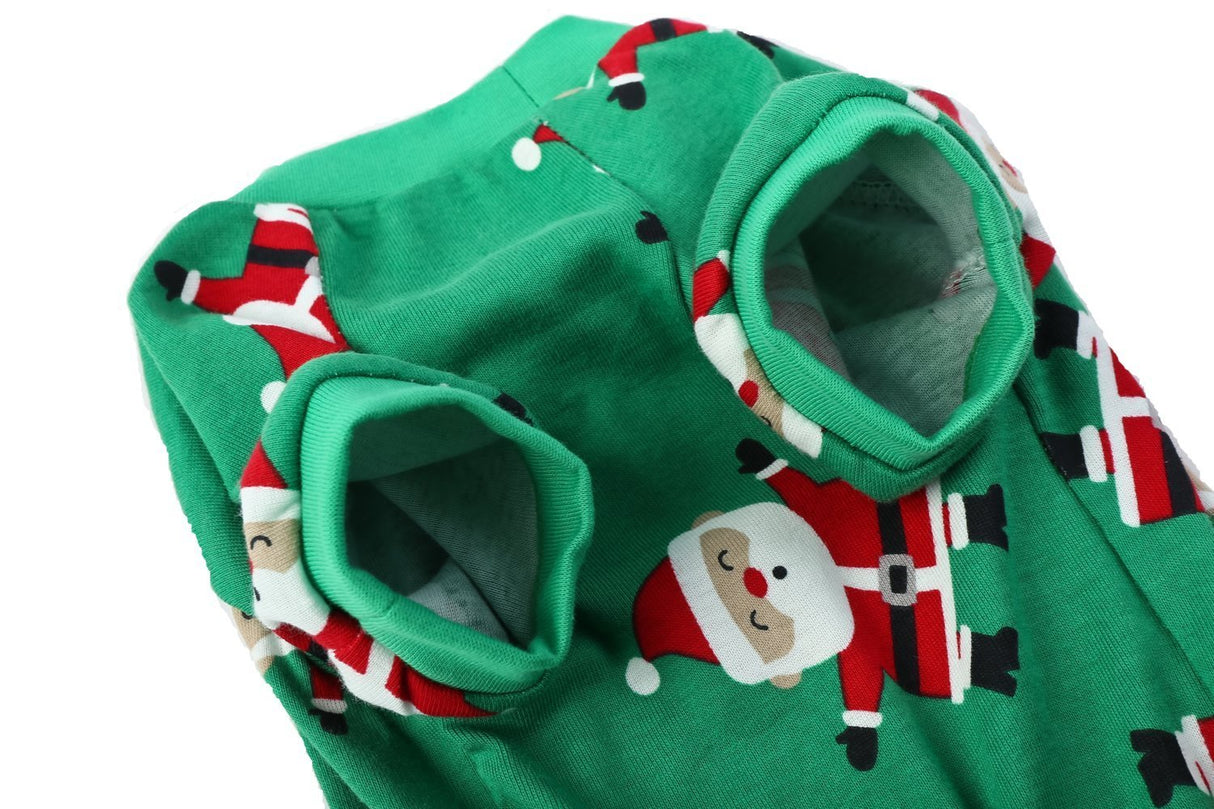 Lanyarco Santa Claus Xmas Cotton Dog Christmas Pajamas, Pet Dog Jammies Jumpshit PJS Christmas Pajamas for Dogs Large Dogs, Back 23" XLarge XL, Green