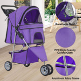 BestPet 3 Wheels Pet Stroller Dog Cat Cage Jogger Stroller Waterproof Puppy Travel Folding Carrier with Cup Holder,Purple
