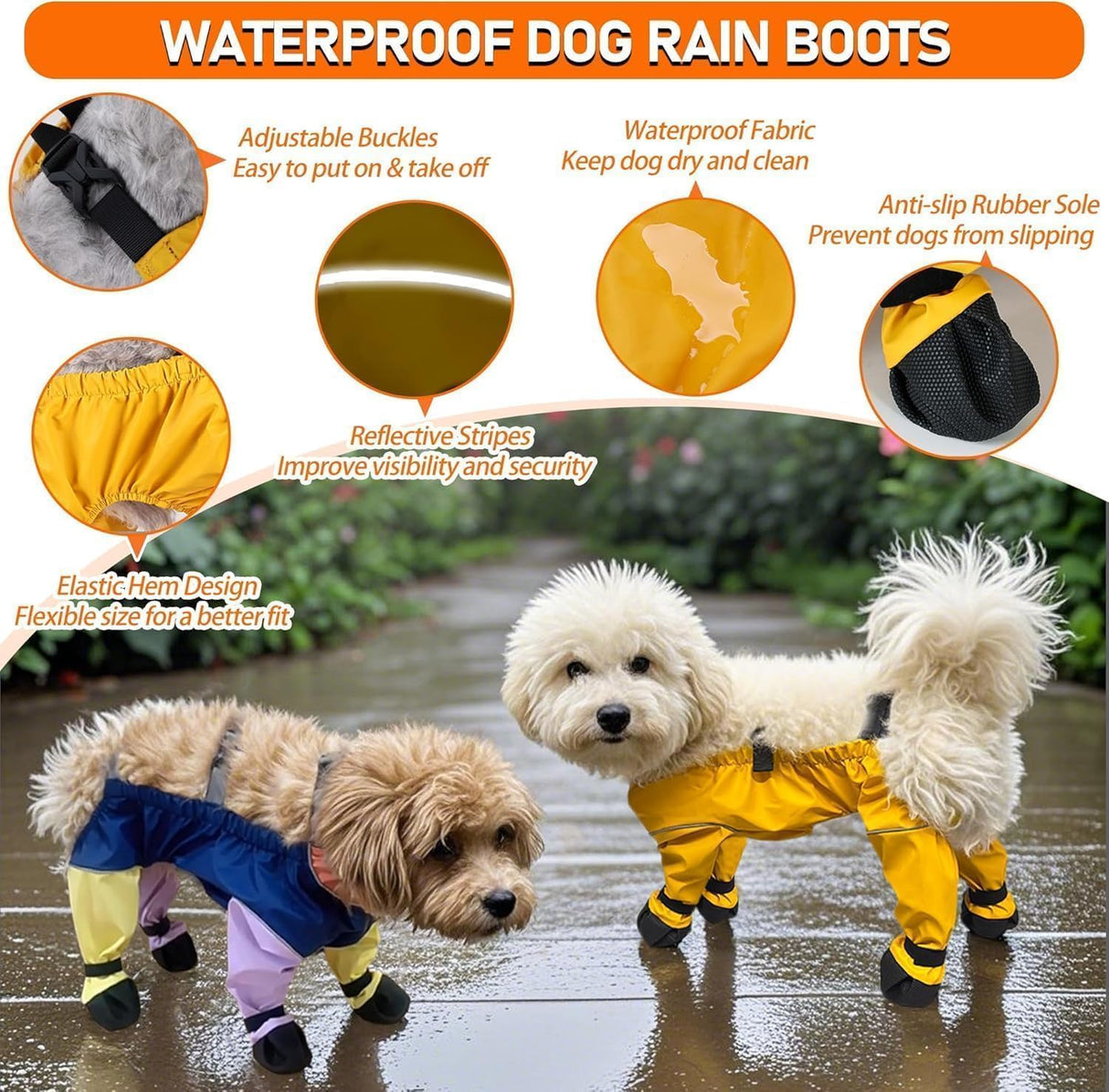 Waterproof Dog Boots Rain Boots with Suspender, Dogs Shoes Paw Protector for Small Medium Puppy, Anti-Slip Doggy Boot Belly Protector, Rain Booties Snow Booties (X-Large, bluef)