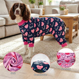 Vehomy 2-Pack Dog Valentines Pajamas Valentine's Day Dog Costume Outfit with Love Heart Patterns Pet Valentines Onesie Jumpsuits Sweet Heart Clothes Jammies for Medium Large Dogs XL