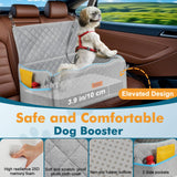 Large Dog Car Seat, Dogs Car Bed for Large Dogs Under 60 lbs or 2 Small Breeds, Comfortable Dog Booster Carseat with Memory Foam Thick Cushion, Detachable & Washable Pet Bed for Backseat, Grey