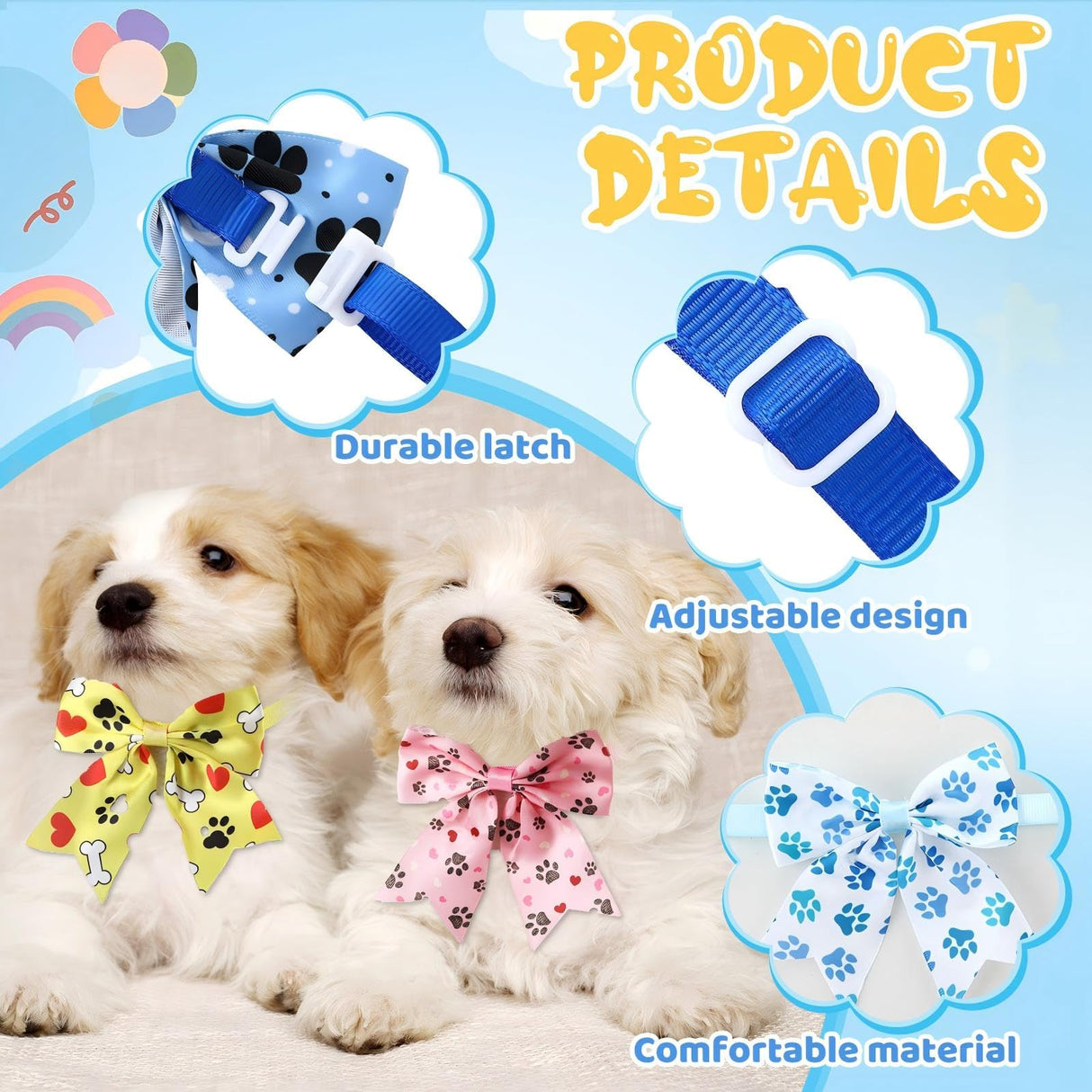 Yunsailing 100 Pcs Dog Bow Ties Bulk Dog Bows with Adjustable Collar Cat Bowtie Pet Grooming Neck Collar for Small Medium Pets Birthday Holiday Photography Accessories(Dog Paw)
