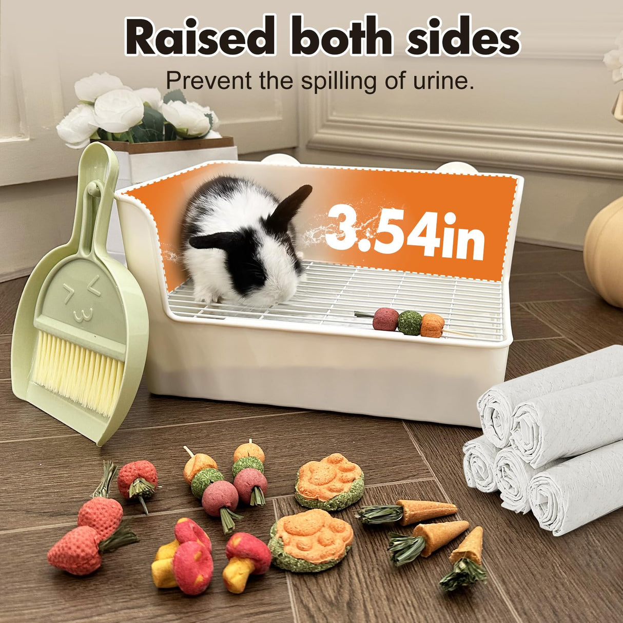 Yuoaes Large Rabbit Litter Box Bunny Potty Training Corner Litter Pan Comes with Liners Rabbit Pee Pads, Small Animal Bedding Toilet for Guinea Pig, Ferret, Hamster, Bunnies (White)