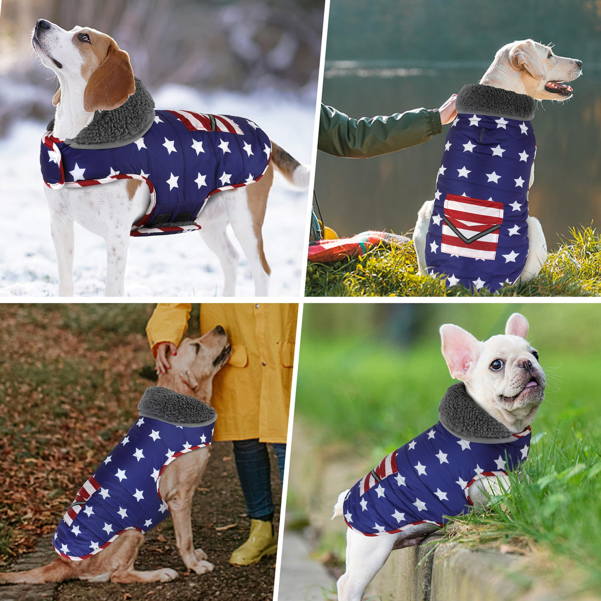 Petglad Dog Coat, Waterproof Dog Winter Jacket with Pocket, Reflective Adjustable Pet Snow Vest, Warm Cozy Fleece Sweater for Small Medium Extra Large Dogs - American Flag, XS