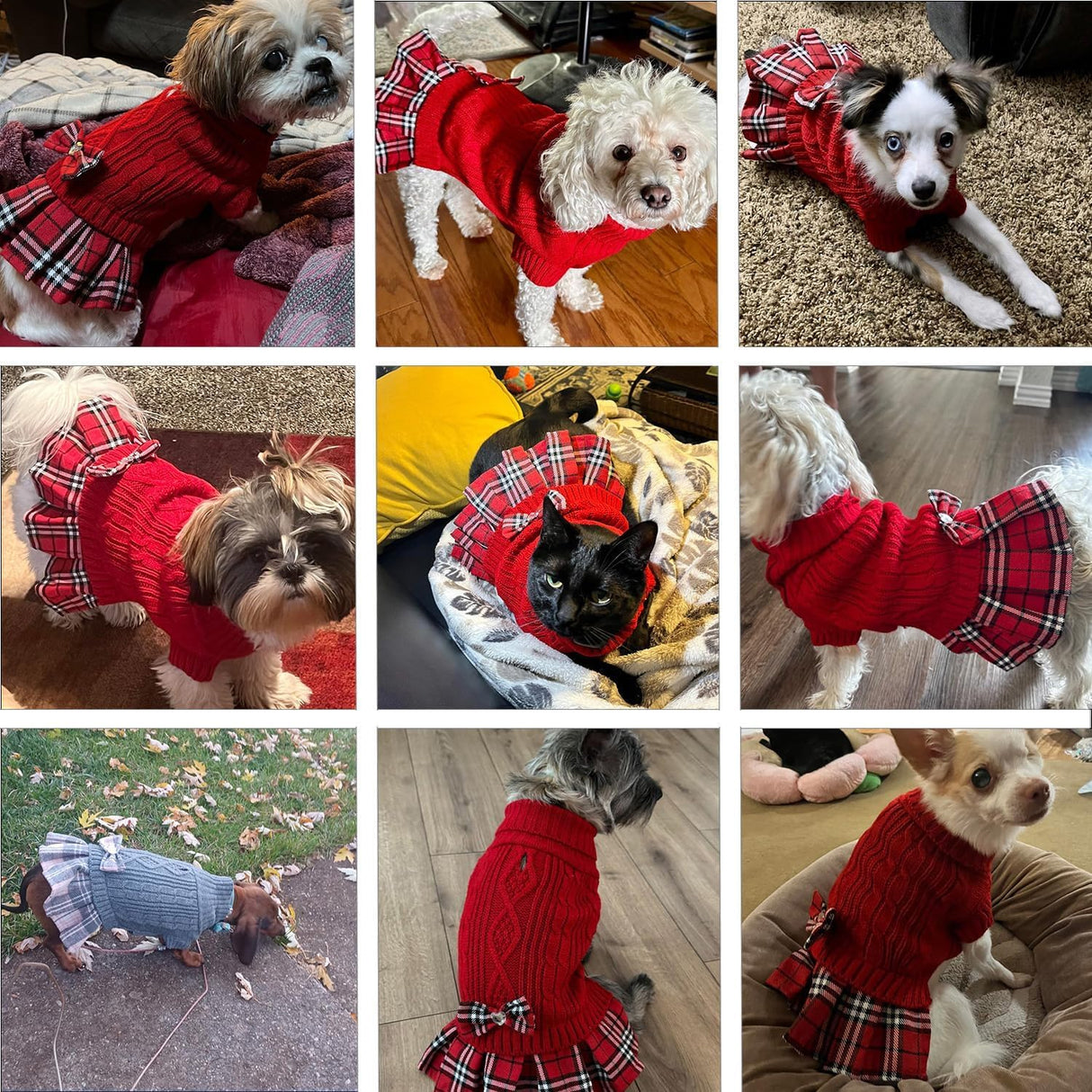 YUDODO 2 Pack Small Dog Sweater Dress with Bowtie Turtleneck - Knitted Pet Girl Dog Winter Clothes - Pet Warm Sweater for Puppy Yorkies, Chihuahua (S Red+Grey)