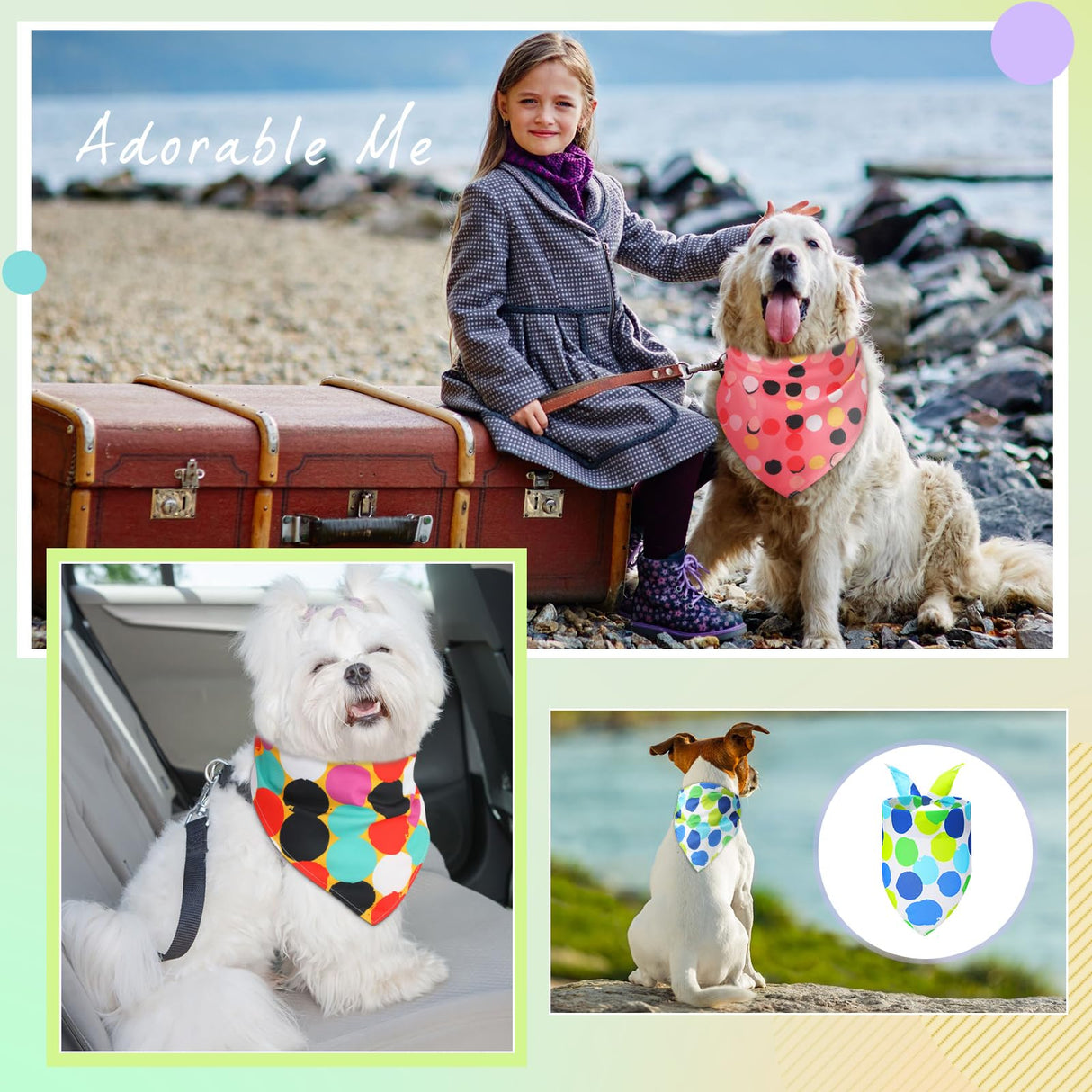 Sweetude 60 Pcs Dog Bandanas Bulk Polka Dot Pattern Triangle Scarf Adjustable Washable Bibs for Small Medium Dogs Pets