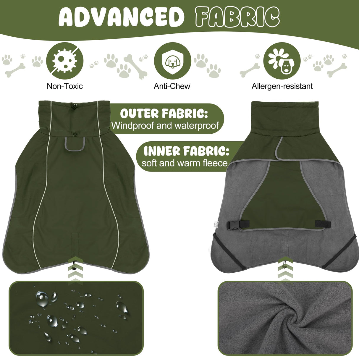 HezzLuv Dog Raincoat, Waterproof Dog Coat with Reflective Straps, Leash Hole & Polar Fleece Lining, Winter Snow Rain Coat for Small, Medium & Large Dogs, Warm, Windproof Vest Jackets