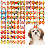 JpGdn 50pcs/25pairs Fall Thanksgiving Dog Hair Bows with Rubber Band Bulk Autumn Fall Topknot Bowknot for Puppy Doggy Cat Yorkies Small Medium Boy Girl Animals Grooming Accessories