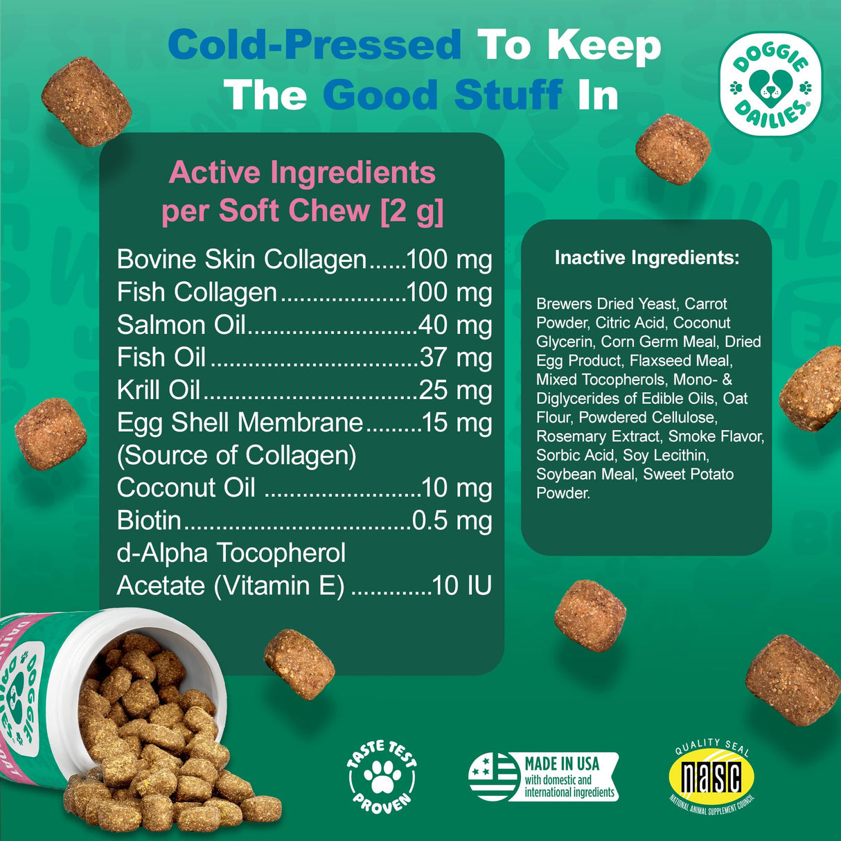 Doggie Dailies Skin & Coat Supplement Support, Salmon Oil for Dogs Skin and Coat with Collagen, Omega 3, Krill Oil, Biotin, & Coconut Oil for Dogs (Salmon) 225 Soft Chews