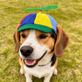 Funny Pet Baseball Hat with Propeller, Cute Adjustable Sun Protection Rainbow Helicopter Hat for Dog & Cat