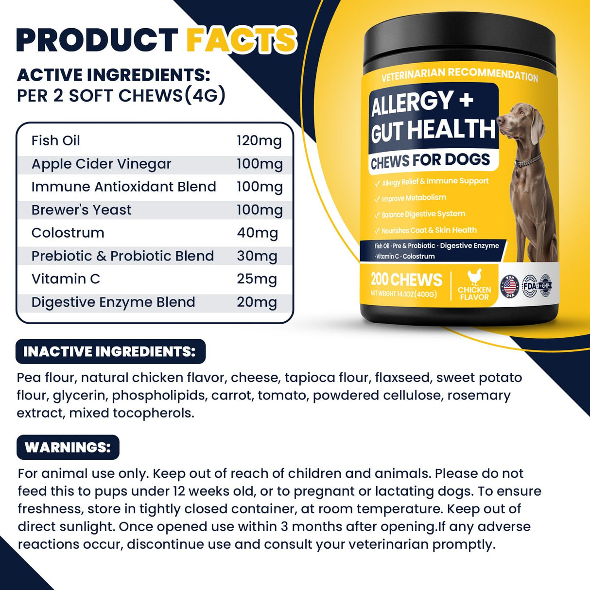 BFDEREN Dog Allergy Chews Probiotics for Dogs Yeast, Itchy Skin and Itchy Ears Itch Relief Immune Pre Probiotic Chews for Pet Digestive Health Anti Itch