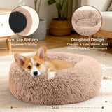 Calming Anti-Anxiety Donuts Dog And Cat Bed, Round Fluffy Soft Washable Small Medium Pet Bed For Puppy & Kitten, Cuddler Warming Comfortable Cushion, Luxury Anti-Slip Waterproof Mute Base 24in (Camel)