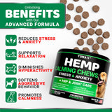 Hemp Calming Chews for Dogs - Advanced Dog Calming Chews - 170 Treats - Anxiety Relief Treats - Hemp Oil - Separation Aid, Stress, Hip and Joint Supplement for Canine Health Support - Beef Flavor