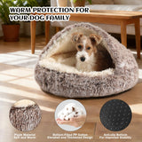 NOYAL Round Hooded Donut Dog Bed for Small & Medium Pets - Plush Fluffy Anti-Anxiety Cat Cave Bed with Cover