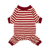 Fitwarm Red and White Striped Dog Pajamas, Waffle Dog Clothes for Small Dogs Girl Boy, Puppy Onesie with Feet, Pet Christmas Outfit, Small