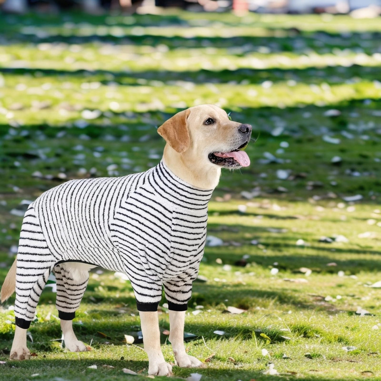 PAPIAMEN Striped Dog Pajamas Stretchable 4 Legs Doggie Jammies Clothes,Soft Plush Pet Pjs Coat Onesie fit Puppy to Medium Large Dogs,Cute Warm Dogs Costumes Outfits for Winter,Black,L