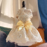 Vedem Pet Dog Floral Embroidered Lace Wedding Dress (XS, Gold)