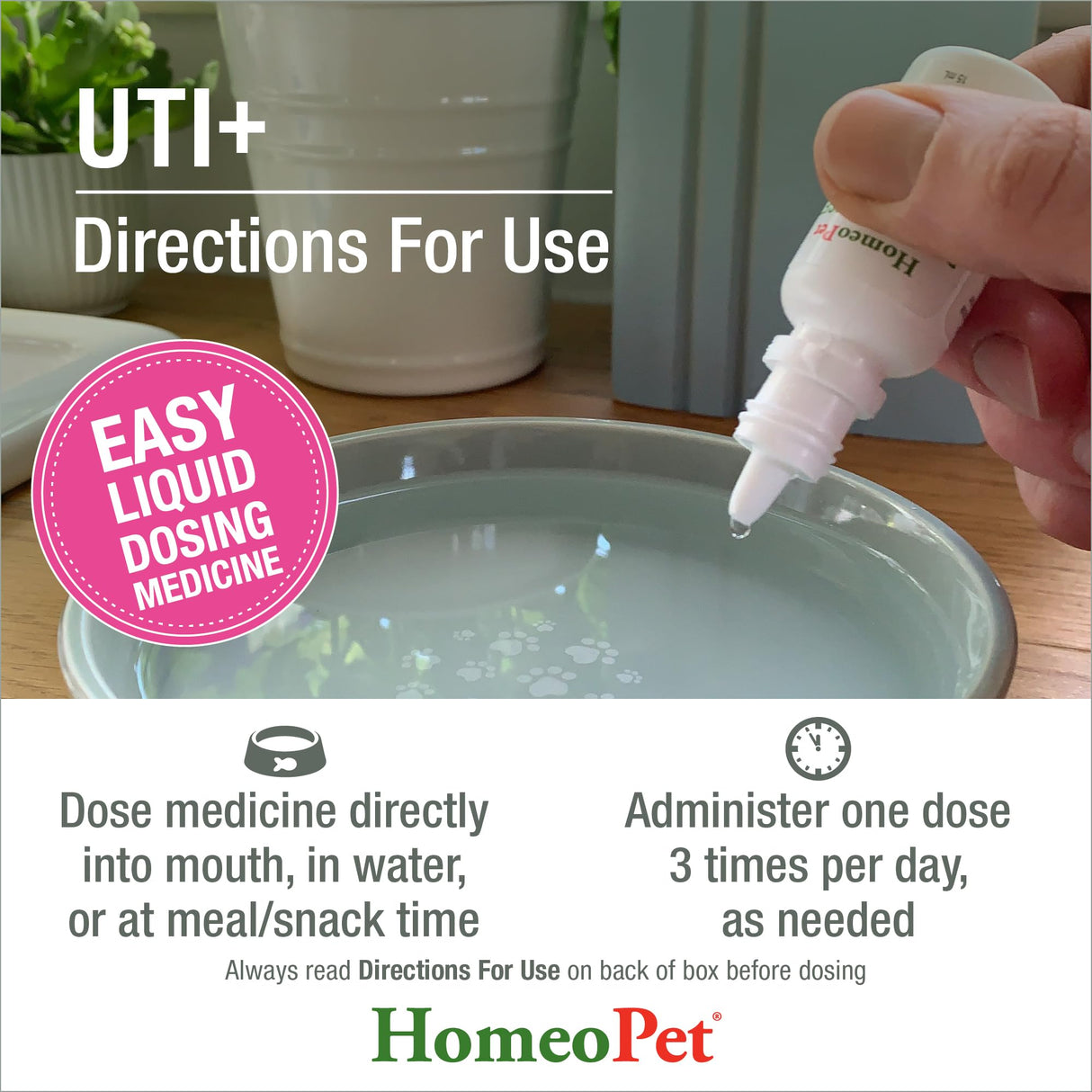 HomeoPet UTI+ Urinary Tract Relief, Safe and Natural Dog and Cat UTI Supplement, 15 Milliliters