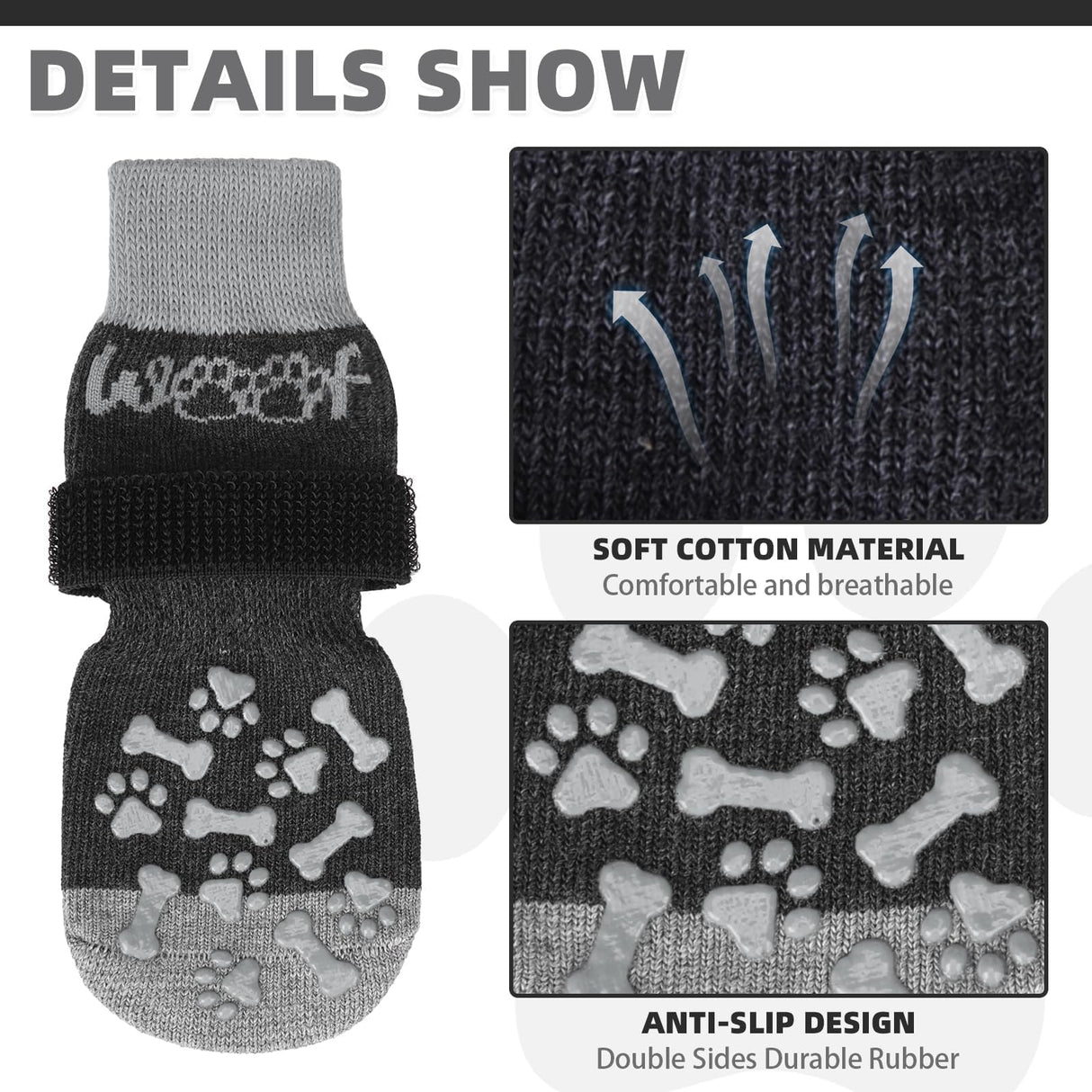 KOOLTAIL Anti Slip Dog Socks for Hot/Cold Pavement to Prevent Licking Paws, Dog Boots&Paw Protector with Grippers for Hardwood Floors,Traction Control No Twist Booties for Small Medium Large Dogs M
