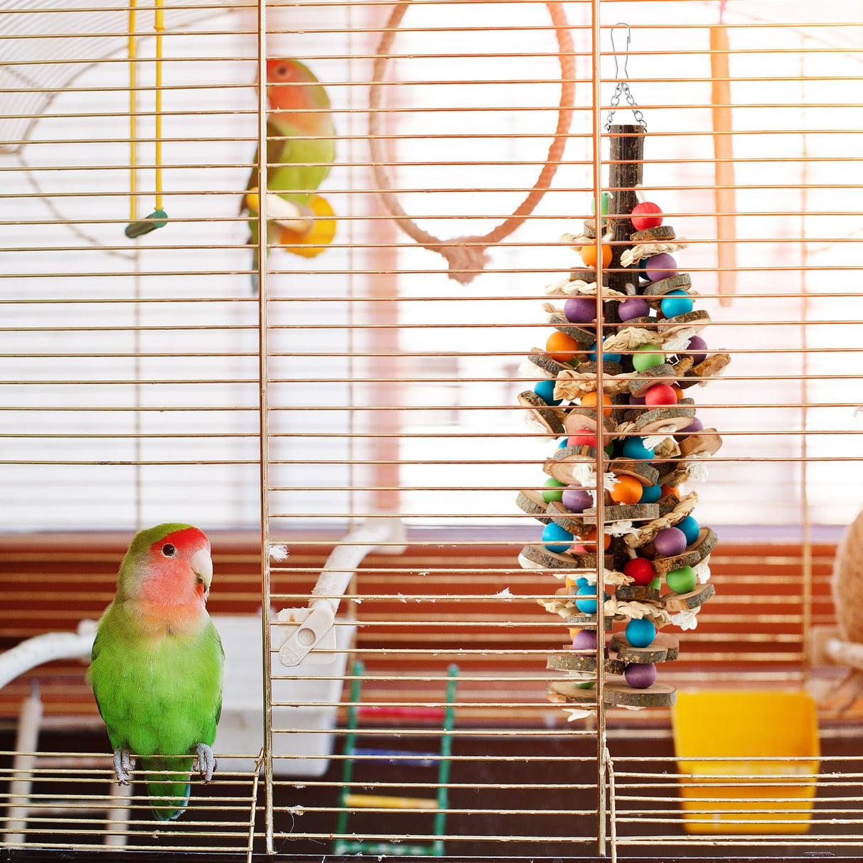 Seenelling 3 Pcs Extra Large Bird Parrot Toy Multicolored Natural Wooden Parrot Cage Chewing Toys for Large Medium Macaws Cockatoos African Grey Birds (Block and Ball)