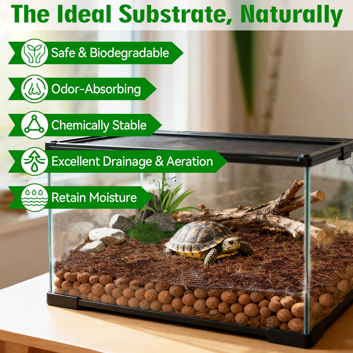 Halatool Reptile Substrate 8QT Leca Clay Pebbles for Reptiles Organic Hydroballs Bioactive Drainage Layer Terrarium Bedding for Leopard Gecko Tortoise Frog Lizard Ball Python