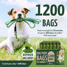 Load image into Gallery viewer, Reli. Biodegradable Dog Poop Bags w/Holder (1200 Count - 80 Rolls Bulk) | Leash Clip Dispenser | 9x13" Large Dog Bags for Poop | Green Eco-Friendly Oxobiodegradable Waste Disposal Refills (Unscented)
