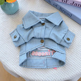 Dog Jean Jacket Girl Puppy Clothes Funny Apparel Outfits with Letter，Pearl ，Crown，Bow Decor Small Dog Clothes Cat Shirts Pink Bow L