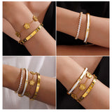 SEADAY 18K Gold Plated Stackable Bangles Bracelets for Women - 4 Pcs Gold Bracelet Set Trendy Stainless Steel Fashion Accessories, Dainty Stacked Jewelry Set Gift for Daily Wear Five Leaf Clover