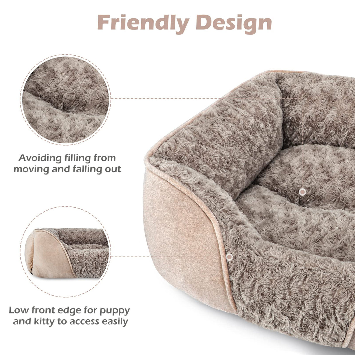 INVENHO Small Dog Bed for Medium to Large Dogs - Rectangle, Orthopedic, Soft, Calming, Durable Pet Cuddler with Anti-Slip Bottom (20"x19"x6")