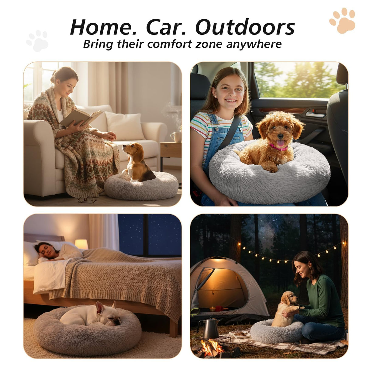 JOLLYVOGUE Calming Dog Bed Medium Size Dog, Anti-Anxiety Donut Medium Pet Bed, 27 inches Fluffy Faux Fur Round Cat Bed (Smoke Grey)
