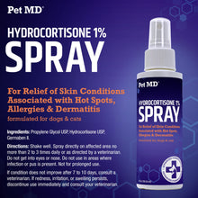 Load image into Gallery viewer, Pet MD Hydrocortisone Spray for Dogs, Cats, Horses - Itch Relief Spray &amp; Hot Spot Treatment for Dogs, Irritated Dry Itchy Skin, Allergies, and Dermatitis - Reduces Topical Inflammation - 4 oz
