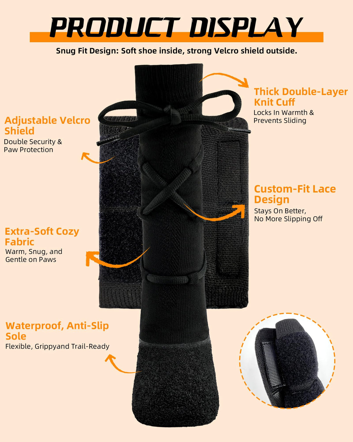 Dog Shoes Boots for Medium Dogs, Pet Boots & Paw Protectors for Winter Snowy Day with Adjustable Straps for Walking Running Hiking Outdoor Pet Booties Shoes Socks（Black,L