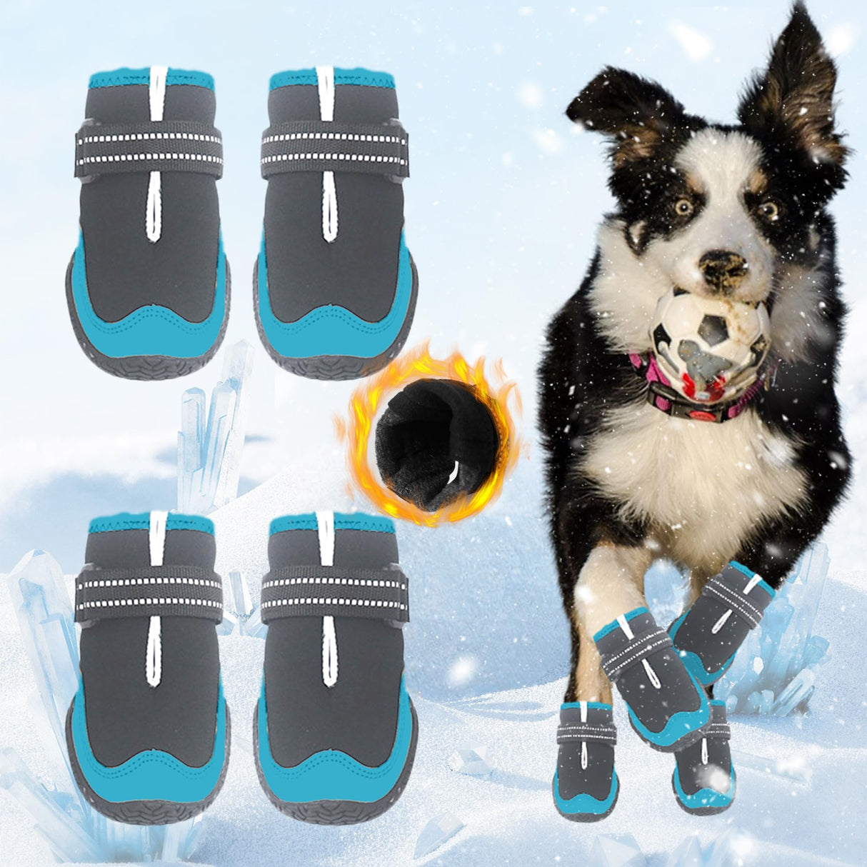 Dog Shoes for Large Small Medium Dogs Warm Non-Slip Protective Dog Boots for Winter Cold Pavement Waterproof Cotton Paw Protector for Snow Rain Outdoor (Blue-B, #2 (2.36"*1.7")(L*W) for 26-33 lbs)