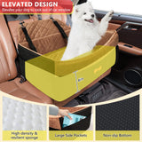 PetsHome Dog Car Seat for Medium Large Dogs, Detachable Washable Pet Booster Seat with Memory Foam Cushion, Side Pockets, 2 Clip-On Safety Leashes Pet Car Seat for Dog Up to 60 lbs/2 Small Dogs-Brown
