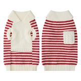 Small Dog Sweater, Knitted Striped Pullover Dog Clothes for Cold Weather, Thick Warm Cozy Stretchy Sweater for Chihuahua, Bulldog, Dachshund, Pug(Red & White Strip, XXL)