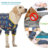 LovinPet Big Dog Pajamas for Large Dogs/Prehistoric Adventure Dinosaur Navy Print/Lightweight Stretchy Knit Pullover Dog Clothes/Large Dog Onesie, Pet Pajamas for Dogs, Pet PJ's/XXL