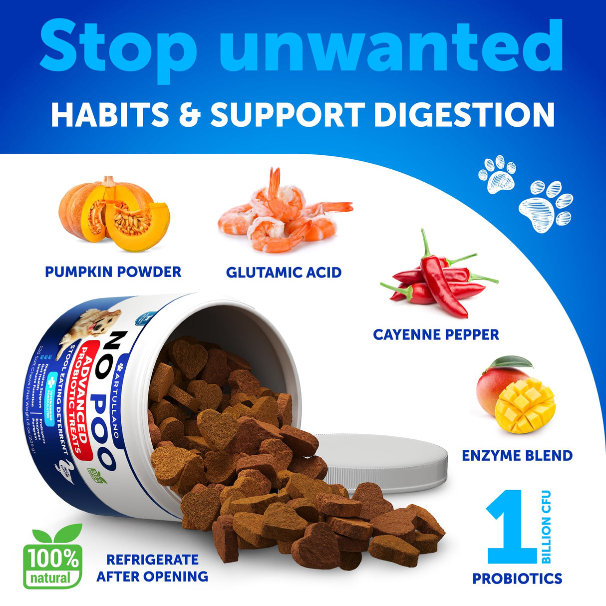 No Poo Chews for Dogs - Coprophagia Stool Eating Deterrent - Stop Eating Poop Treats with Probiotics, Digestive Enzymes, Pumpkin - Prevent Dog, Puppy from Eating Poop - Gut Health Support Supplement