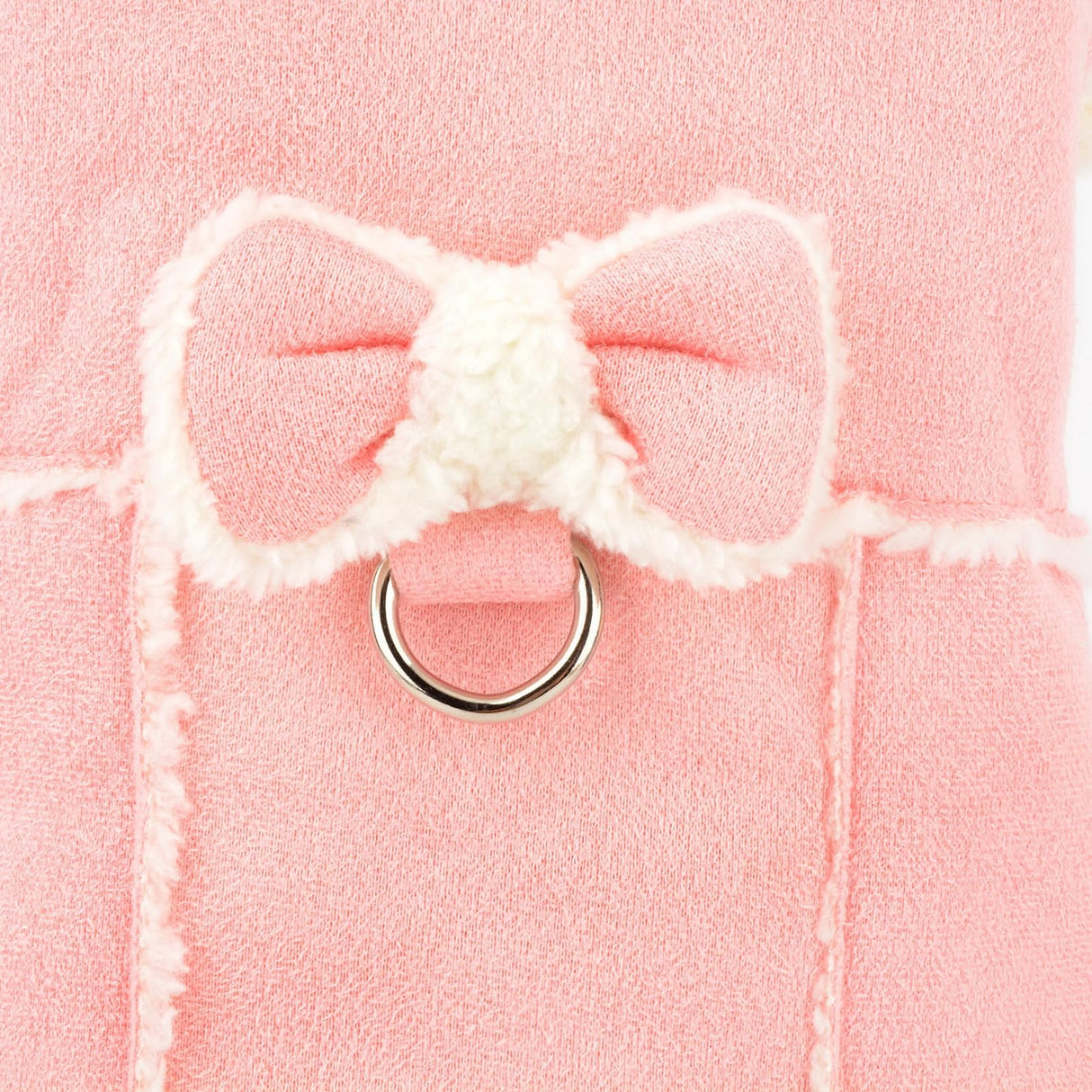 SMALLLEE_LUCKY_STORE Fleece Dog Coat for Small Dog Pet Harness Jacket with Bow and D-Ring, Soft Vest Fall Winter Clothes with Fuzzy Collar Chihuahua Yorkie Cat Apparel, Pink, L