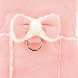 SMALLLEE_LUCKY_STORE Fleece Dog Coat for Small Dog Pet Harness Jacket with Bow and D-Ring, Soft Vest Fall Winter Clothes with Fuzzy Collar Chihuahua Yorkie Cat Apparel, Pink, L