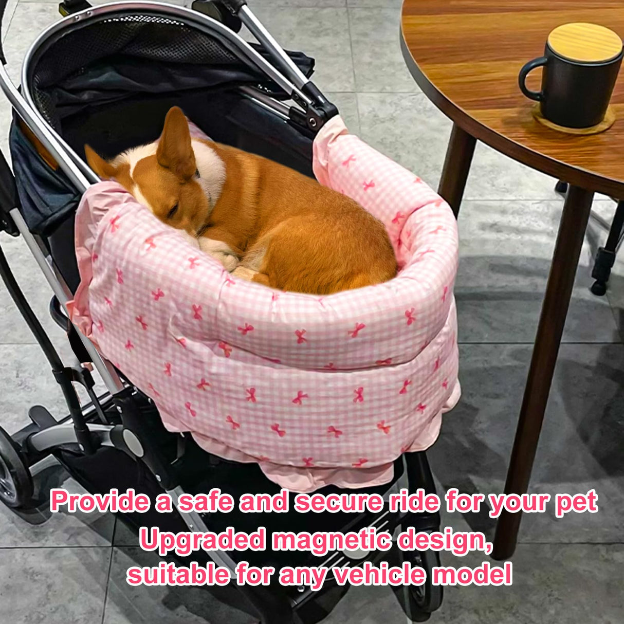 LUKHMELF Pet Stroller Mat,Dog Stroller Pet Bed Mat,Pet Stroller Edge Cushion,Pink Bow Style,Pure Cotton,Stroller Guard,Pet Stroller Dirt Cover,Not Including Strollers、Comforter(36"×18.5")