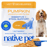 Native Pet Pumpkin for Dogs - Organic Powder Pumpkin Puree Dog Food Toppers-Rich in Fiber Supplement Powder Helps with Digestion, Nutrient Absorption, Diarrhea, Constipation & Upset Stomach-120 Scoops