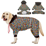 LovinPet Large Big Dog Onesies, Wound Care/Post Surgery Dog Shirt, Stop Shedding for Dogs, Pet Anxiety Relief Pajamas, PJ's for Dogs, Reflective Stripe, Gears and Black Print, Pet PJ's, L