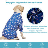 LovinPet Large Dog PJS Clothes: Wound Care/Post Surgery Mastiff Shirt, Lightweight Stretchy Knit Dog Pajamas, Mermaids & Unicorns Blue and White Print, Mastiff Pajamas, Pet PJ's/Medium