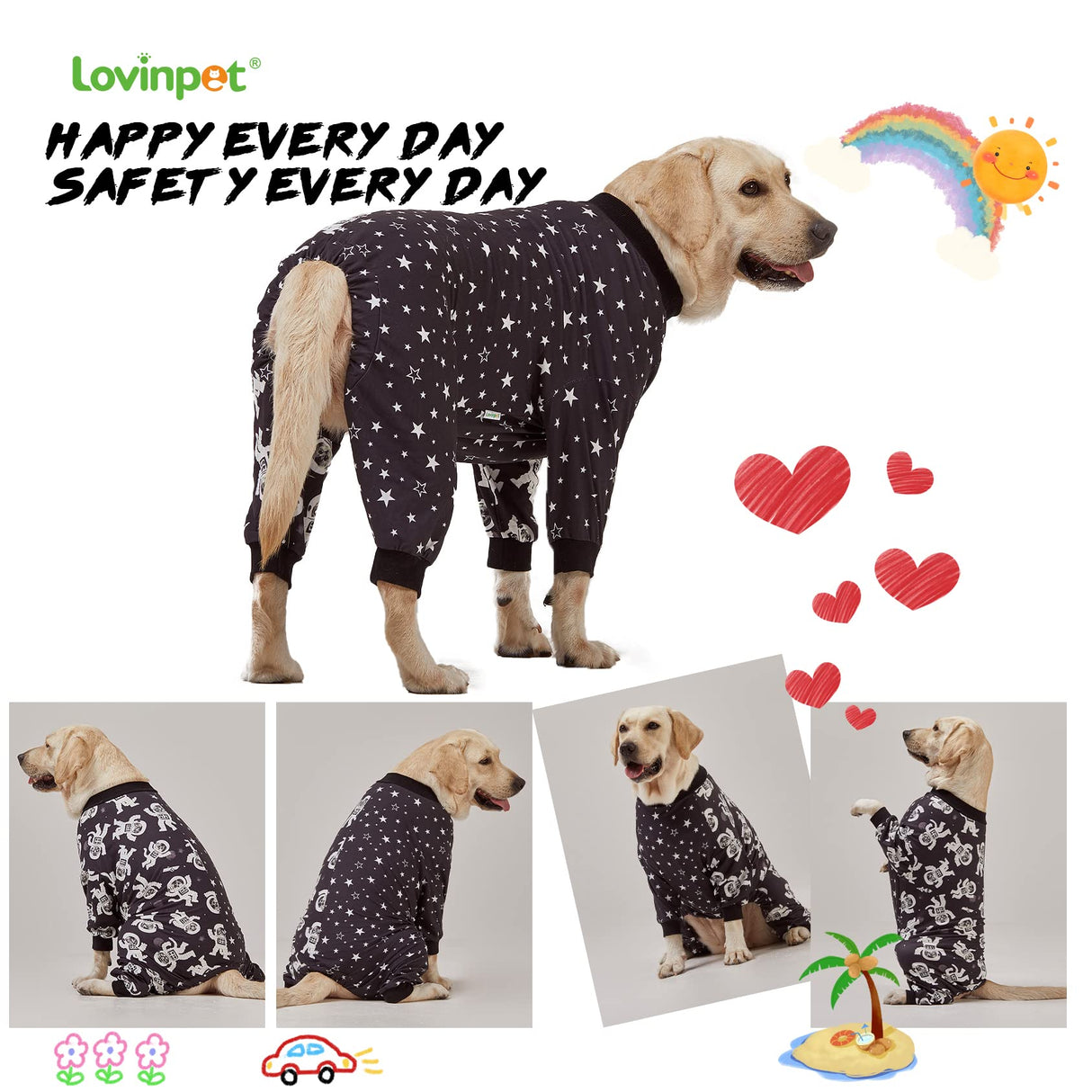 LovinPet Labrador Clothes - Large Dogs, Slim fit, Lightweight Pullover, Dog PJ's, Full Coverage Dog Pajamas, Outer Space Astronaut Print, Pitbull/Large Breed PJ's/Medium