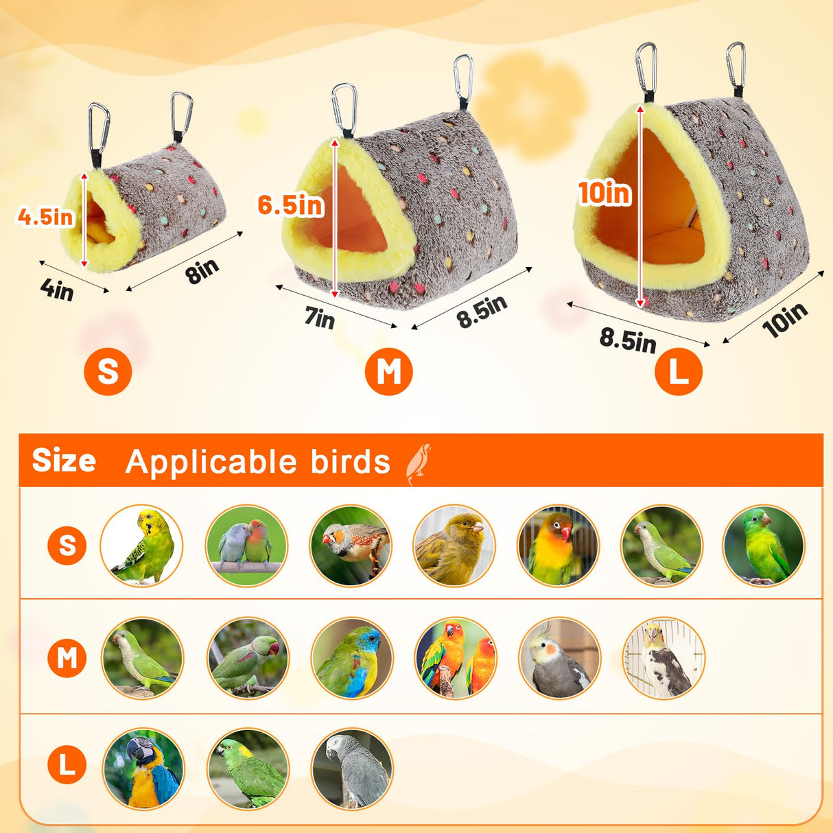 MEWTOGO Medium Winter Warm Bird Nest for Cage - Comfortable Birds Bed with Support Plate, Hanging Shed Hideaway Hammock Hut Gift for Macaws African Grey Amazon Parrots
