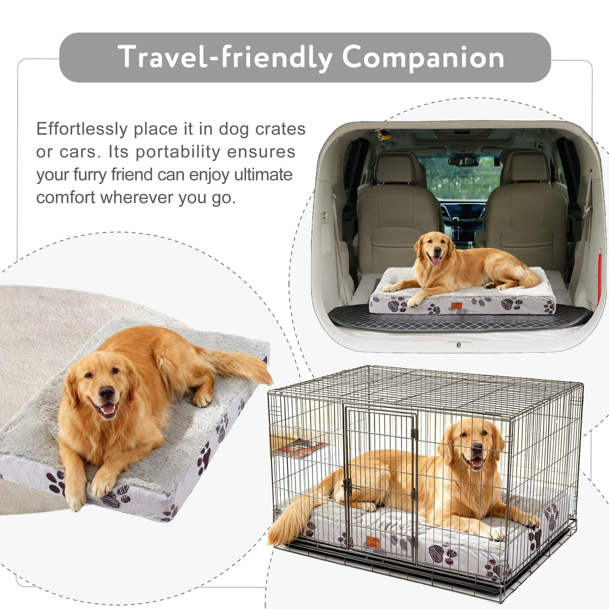 CAPT.SNOOZE Waterproof Orthopedic Dog Bed for Large Medium Sized Dogs 35x22 Inch - Egg Crate Foam Pet Crate Bed with Removable Washable Cover, Plush Top Anti-Slip Bed Mat, Beige