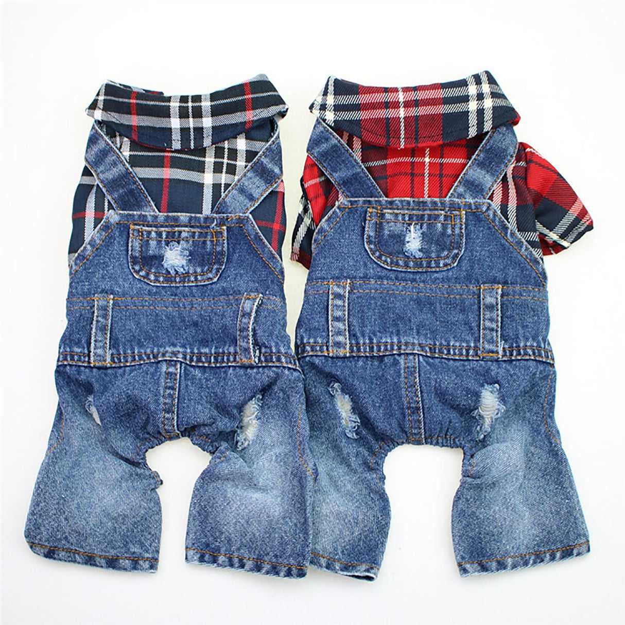 Dog Stylish Plaid Denim Jumpsuit Classic Pet Winter Dog Jeans Clothes Puppy One-Piece Bib Overalls Small Dogs Boy Girl Outfit Yorkies Chihuahua Cat Cute Shirts Holiday Costume (Blue Plaid,XL)