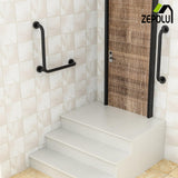 L-Shaped Shower Grab Bar 16x16 Inch, Zepolu Stainless Steel Matte Black Safety Grab Rail, Bathroom Mobility Aid Handrail, Wall Mounted Balance Support Bar Assist Handle for Senior Elderly Handicap