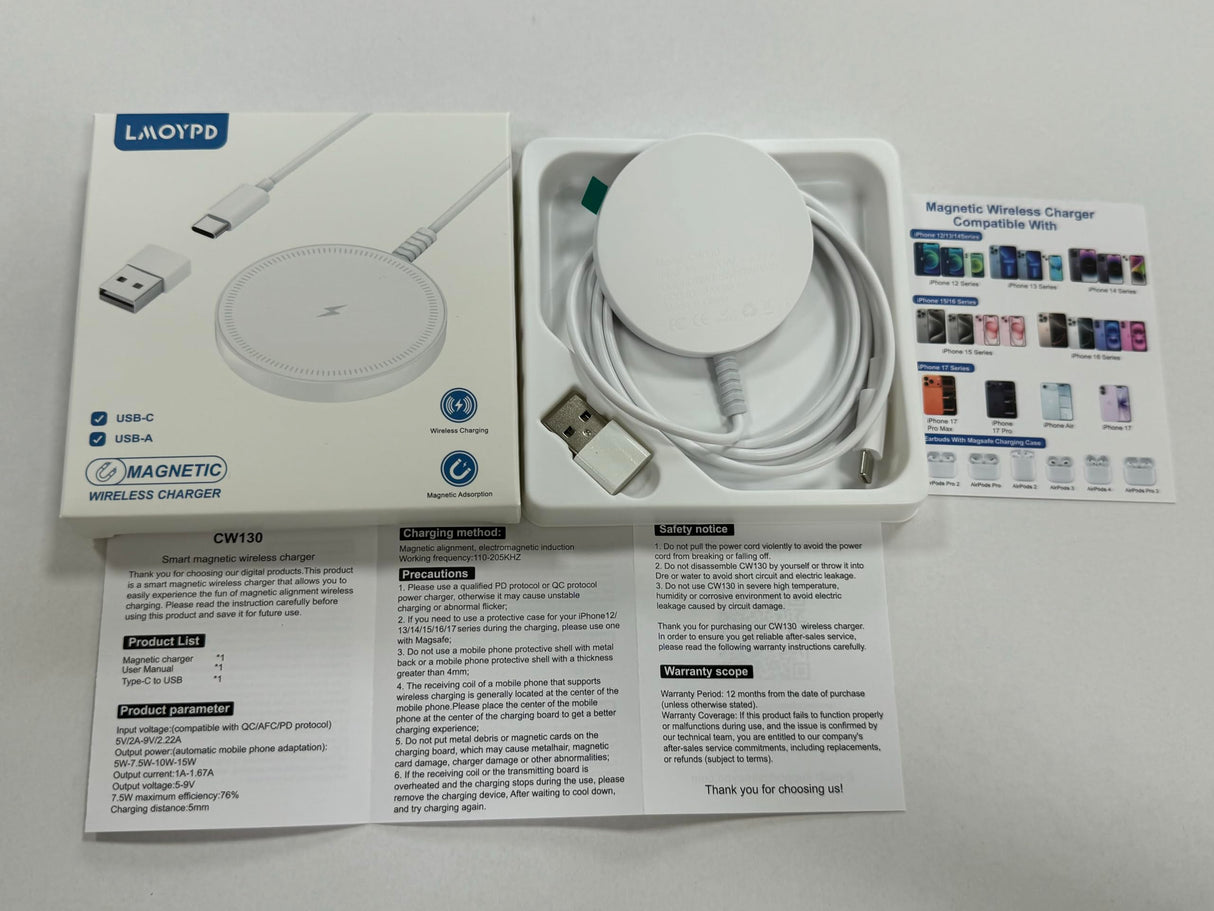 Magnetic Wireless Magsafe Charger iPhone: Charging Pad for iPhone 17/16/15/14/13/12 Series & AirPods Pro 4-2, Strong Magnet, Dual Ports, Case-Friendly, Lightweight for Travel Home Office Desk