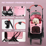 Kicari All-Terrain Dog Stroller for Small to Medium Dogs, Pet Stroller for Dogs & Cats Outdoor Walks, One-Hand Easy Fold, Double-Layer Anti-UV & Waterproof Canopy & Breathable Mesh, Sakura Pink